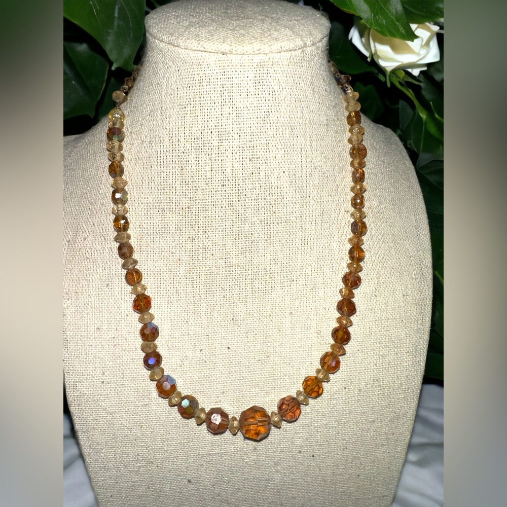 Austrian Aurora Borealis (AB) graduated faceted glass bead necklace 15"-17”